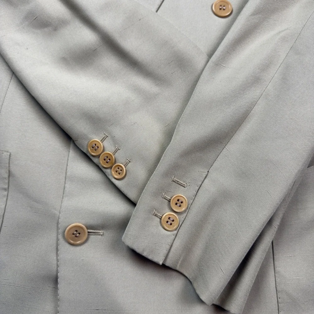 Vintage Gucci Mens Pure Silk Double Breasted Blazer Tan Beige 52R Made in Italy‎